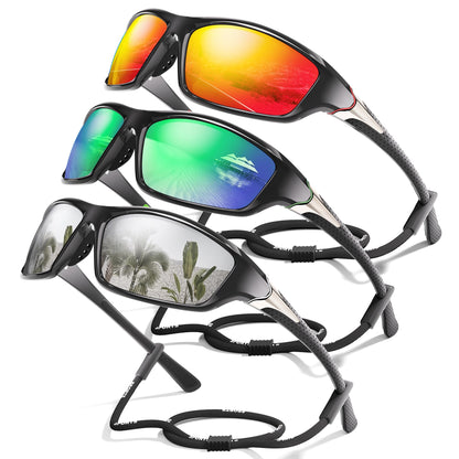 3 Pack Polarized Sports Sunglasses for Men, Mens Sunglasses Wrap Around UV400 Protection for Cycling Fishing Driving