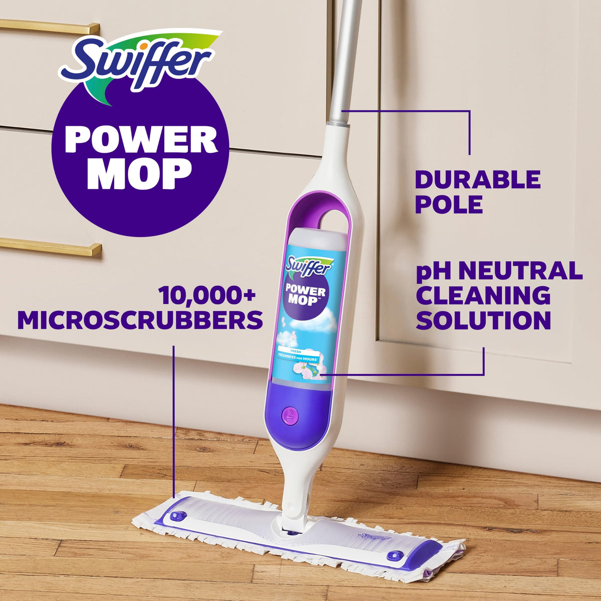 Swiffer Power Mop Refill Solution, Floor Cleaner for Mopping Tile, Vinyl, Laminate, Wood in Home, Bathroom, Kitchen, All Purpose Multi-Surface Solution for Floor Cleaning, Lavender Scent, 50.6oz