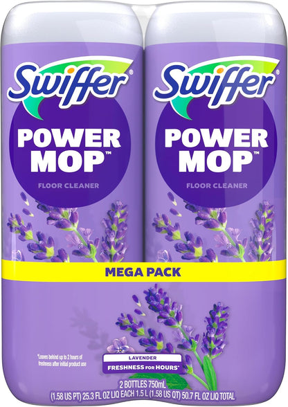 Swiffer Power Mop Refill Solution, Floor Cleaner for Mopping Tile, Vinyl, Laminate, Wood in Home, Bathroom, Kitchen, All Purpose Multi-Surface Solution for Floor Cleaning, Lavender Scent, 50.6oz
