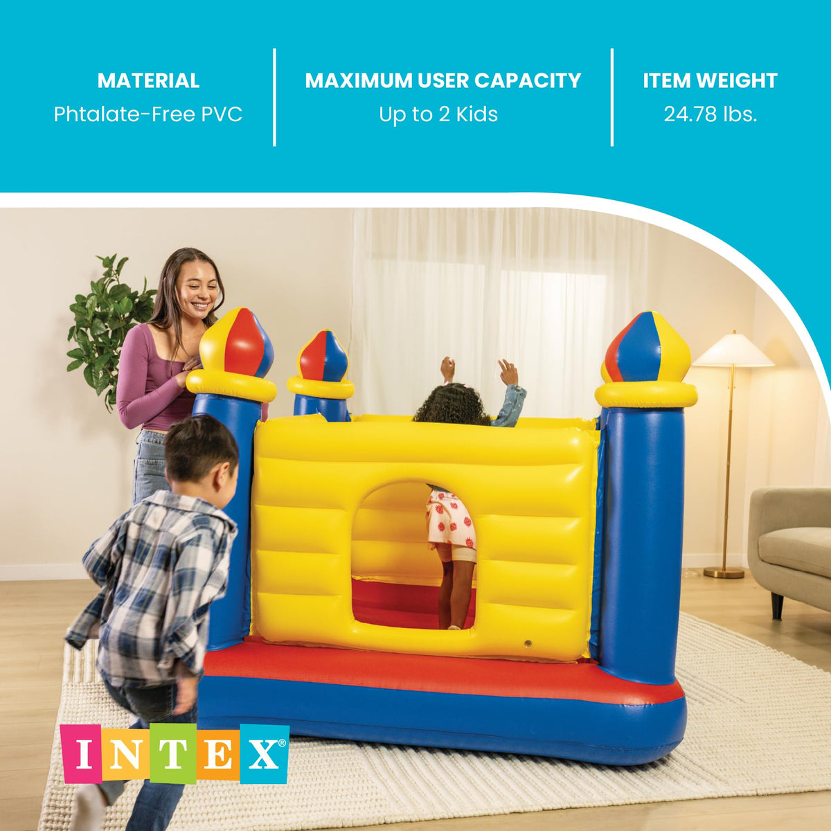 INTEX Jump-O-Lene Inflatable Trampoline Bounce House for Kids Ages 3-6