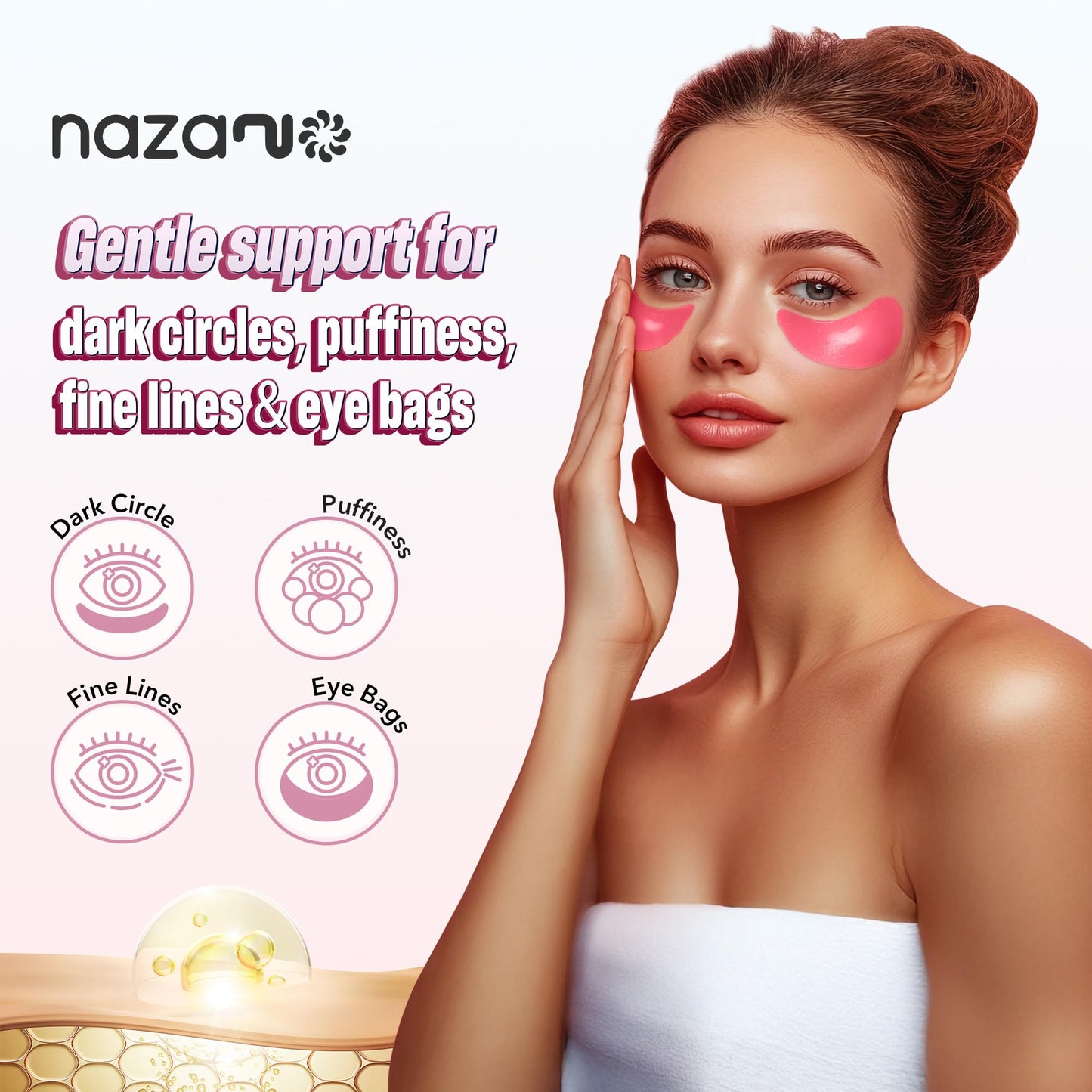 24K Gold Under Eye Patches - 60 Pack for Puffy Eyes, Dark Circles, Bags & Wrinkles with Collagen & Hyaluronic Acid - Eye Care Pads for Daily Skincare (Gold)