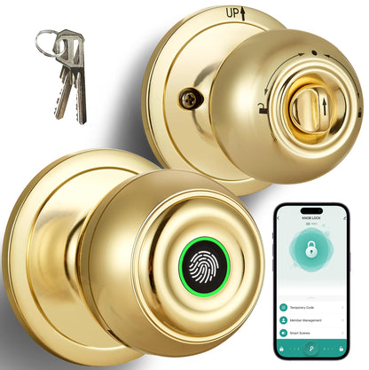Fingerprint Door Lock, Smart Fingerprint Door Knob with Lock, Biometric Door Locks with App Control & Key, Keyless Thumbprint Entry Door Locks for Bedroom, Front Door, Home, Apartment-Silver