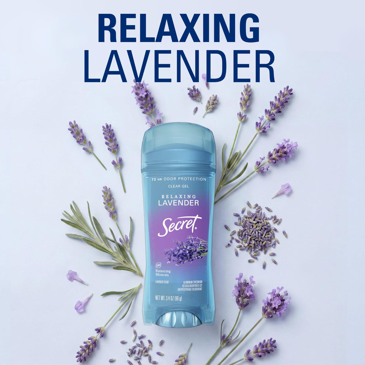 Secret Fresh Antiperspirant Deodorant for Women, 72hr Breathable Sweat & Odor Protection, Instant Freshness & Gentle, PH Balancing Minerals, Clear Gel, Relaxing Lavender Scent, 2.6 oz