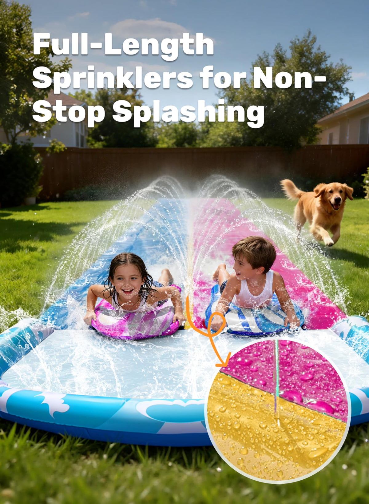 JOYIN 22.5ft Water Slides and 2 Bodyboards, Lawn Water Slide Summer Slip Waterslides Water Toy with Build in Sprinkler for Backyard Outdoor Water Fun for Kids