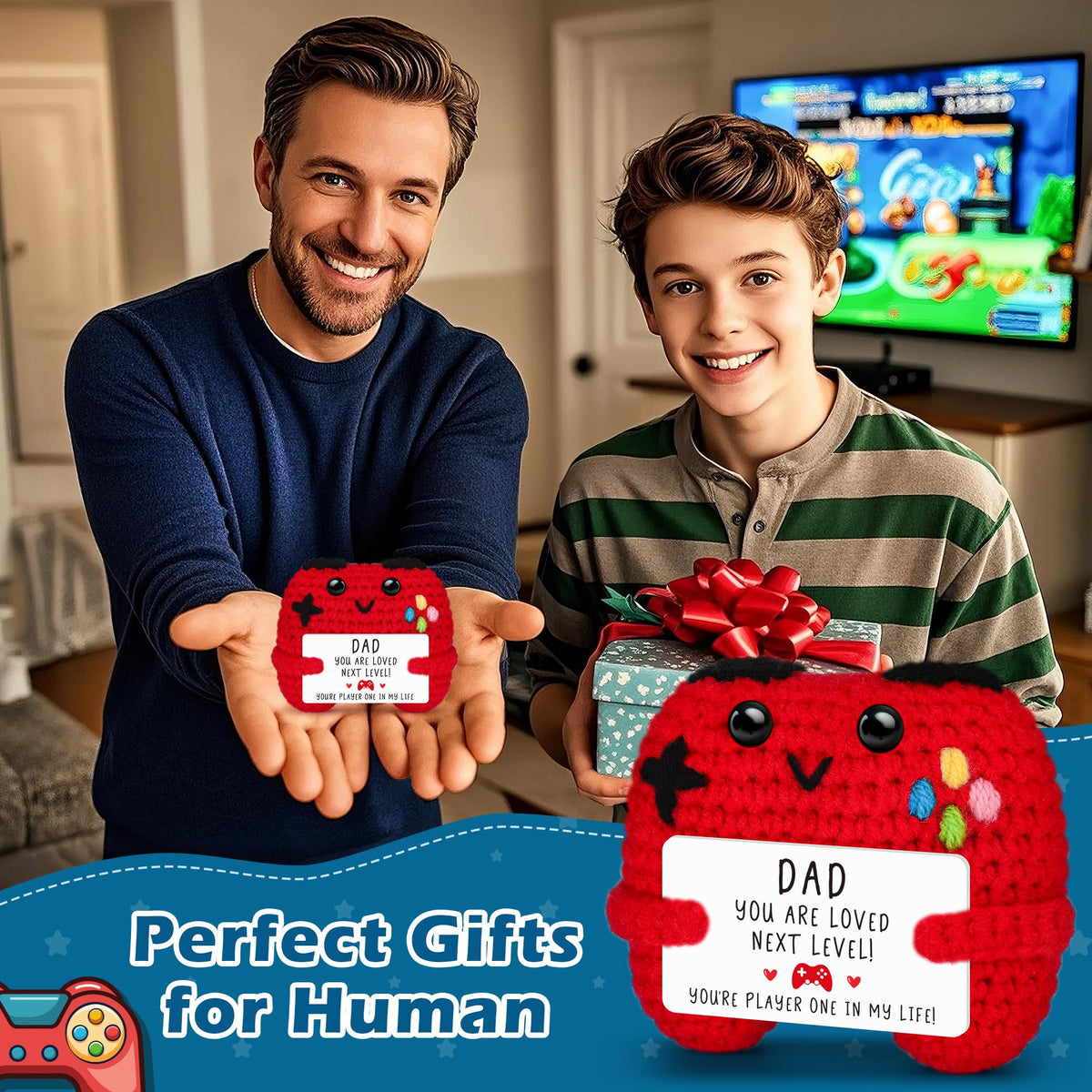Gamer Gifts for Teen Boy, Positive Crochet Controller Gifts for Son Boyfriend Birthday, Gamer Gift for Teenage Boy, Boy Room Decor, Gaming Accessories for Kids Christmas