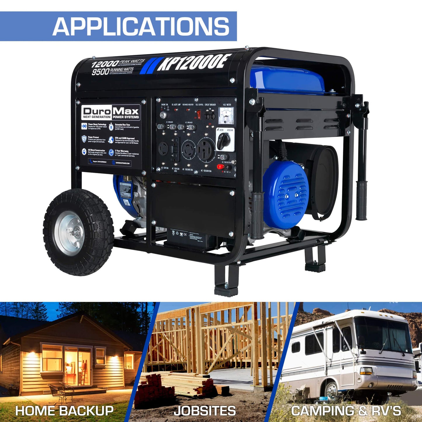 DuroMax XP13000EH 13,000-Watt Dual Fuel Portable Generator - Gas & Propane, Electric Start, Whole Home Backup Power, Transfer Switch Ready, RV & Emergency Ready