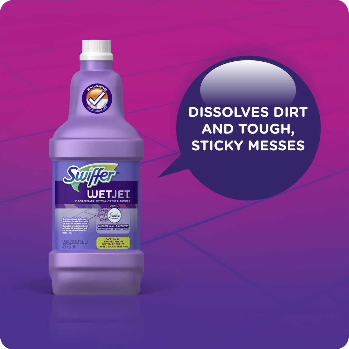 Swiffer WetJet Multi-Purpose Floor Cleaner Solution with Febreze Refill, Hardwood Floor Cleaner, Lavender Scent, 1.25 Liter -42.2 Fl Oz (Pack of 2)