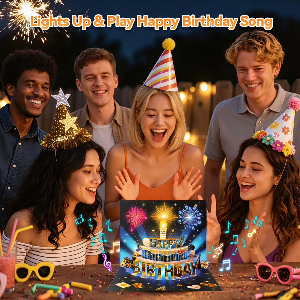 MZD8391 Pop Up Birthday Card with Music, Light, Firework For Men Women