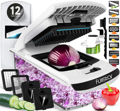 Fullstar Mandoline Slicer for Kitchen - Vegetable Chopper, Onion Potato Food Veggie Fruit Slicer and Cutter with Container, Kitchen Gadgets & Gifts, Home Essentials (10-in-1, White/Black)