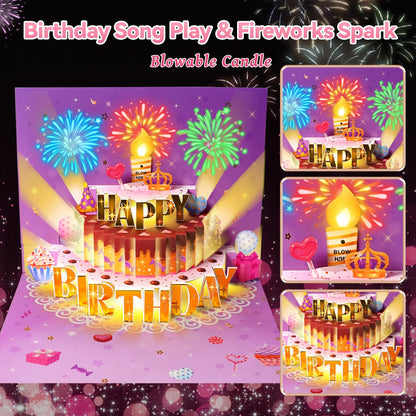 MZD8391 Pop Up Birthday Card with Music, Light, Firework For Men Women