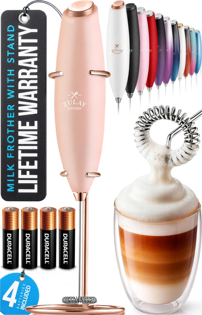 Zulay Kitchen Powerful Milk Frother Wand With 2 Duracell Batteries - Ultra Fast Handheld Drink Mixer - Electric Whisk Foam Maker for Coffee, Lattes, Cappuccino, Matcha, Hot Chocolate & Creamer - Black