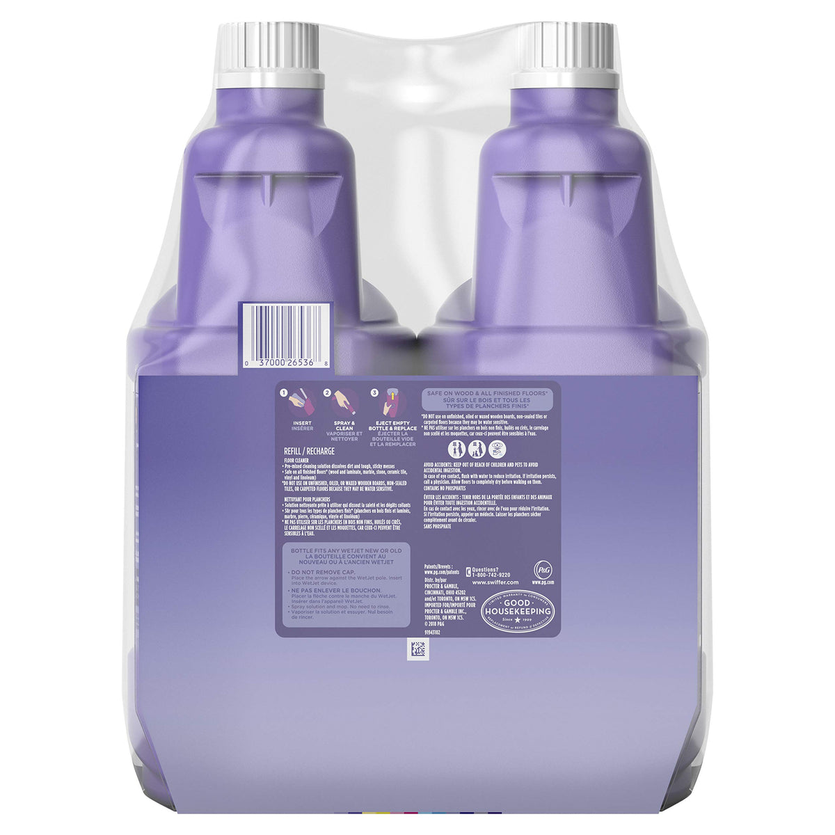 Swiffer WetJet Multi-Purpose Floor Cleaner Solution with Febreze Refill, Hardwood Floor Cleaner, Lavender Scent, 1.25 Liter -42.2 Fl Oz (Pack of 2)