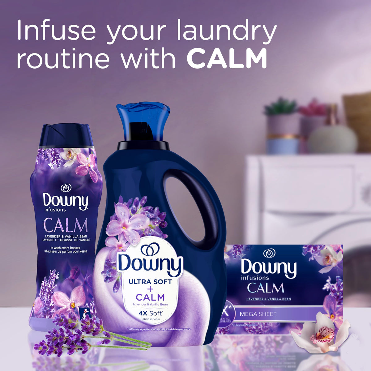 Downy Ultra Soft Fabric Softener Liquid, Calm, Lavender and Vanilla Bean, 56 fl oz, 83 Loads