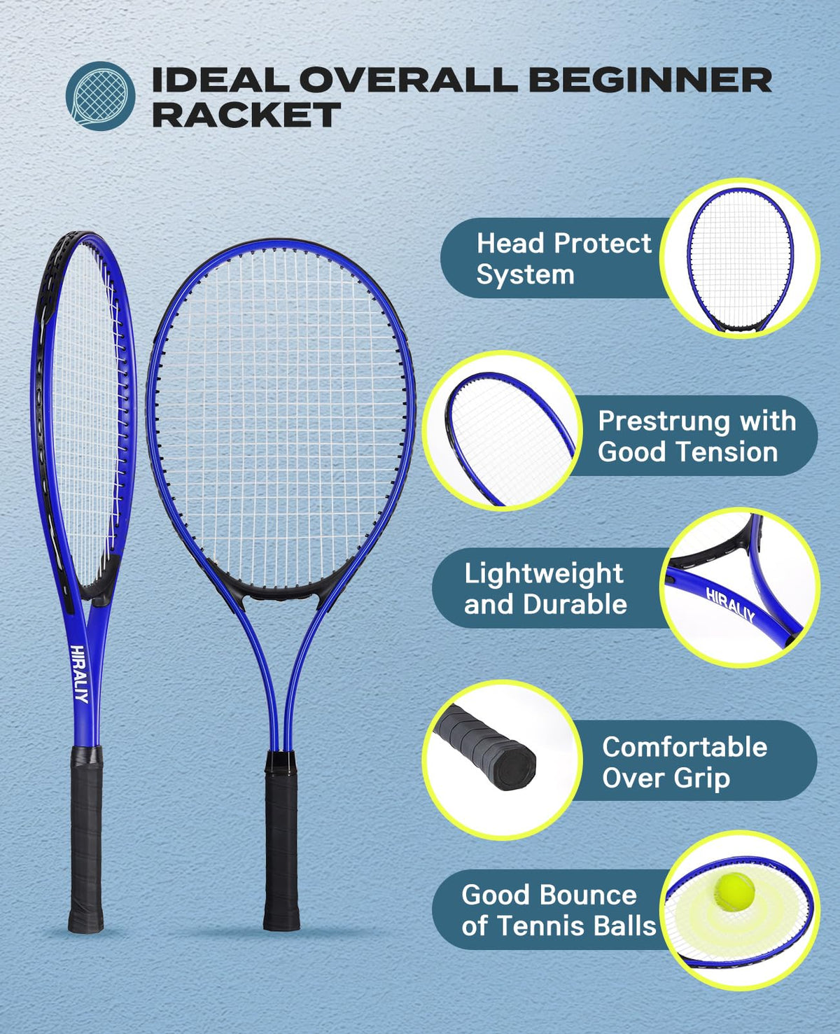 HIRALIY 27-Inch Tennis Racket for Adults with Ball and Carry Bag