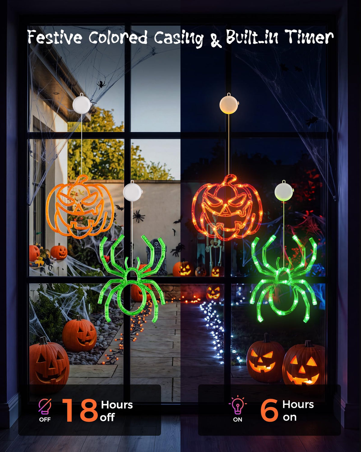 Minetom 3 Pack Halloween Windows Lights - Pumpkin, Ghost, Hat with Timer