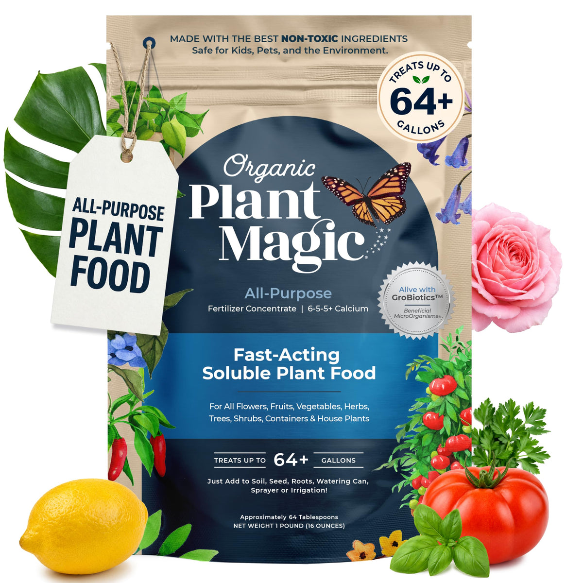 Organic Plant Magic Fertilizer & Plant Food for House Plants & Garden 1/2lb