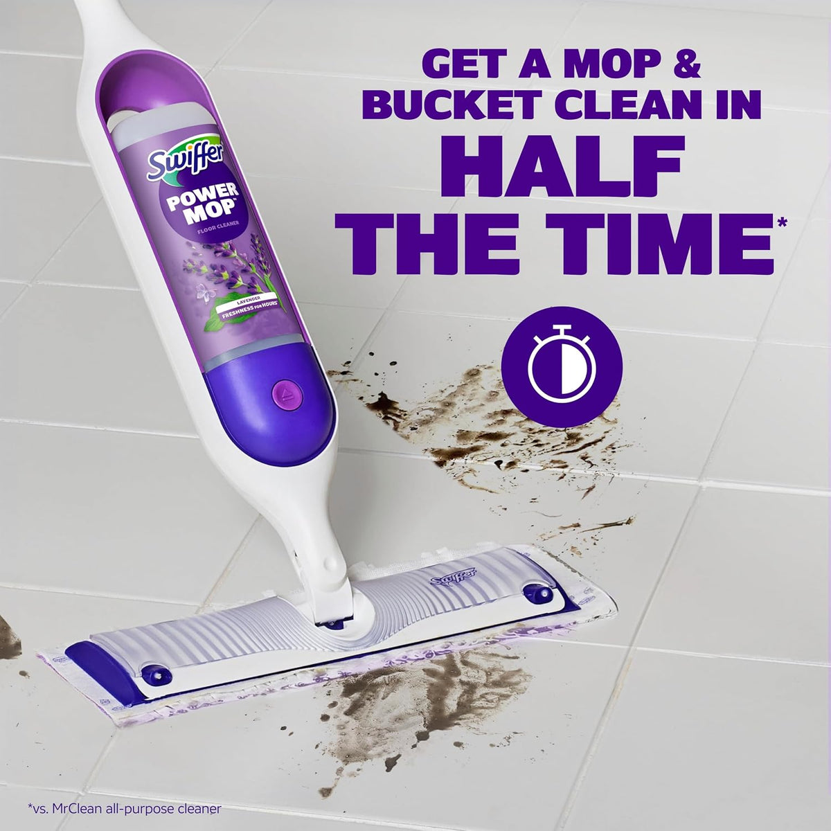 Swiffer Power Mop Refill Solution, Floor Cleaner for Mopping Tile, Vinyl, Laminate, Wood in Home, Bathroom, Kitchen, All Purpose Multi-Surface Solution for Floor Cleaning, Lavender Scent, 50.6oz