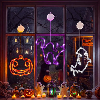 Minetom 3 Pack Halloween Windows Lights - Pumpkin, Ghost, Hat with Timer