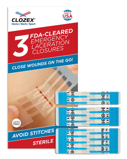 Clozex Emergency Laceration Closure Only- Close Wounds Without Stitches with This Surgical-Grade Skin Device. Available in 3 Variations for Wounds up to 1.0” or 3.5”. Life Happens, Be Ready!