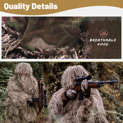 MOPHOTO 5 in 1 Ghillie Suit 3D Camouflage Hunting Suits - Jacket, Pants, Hood, Carry Bag for Adults & Youth, M/L/XL/XXL