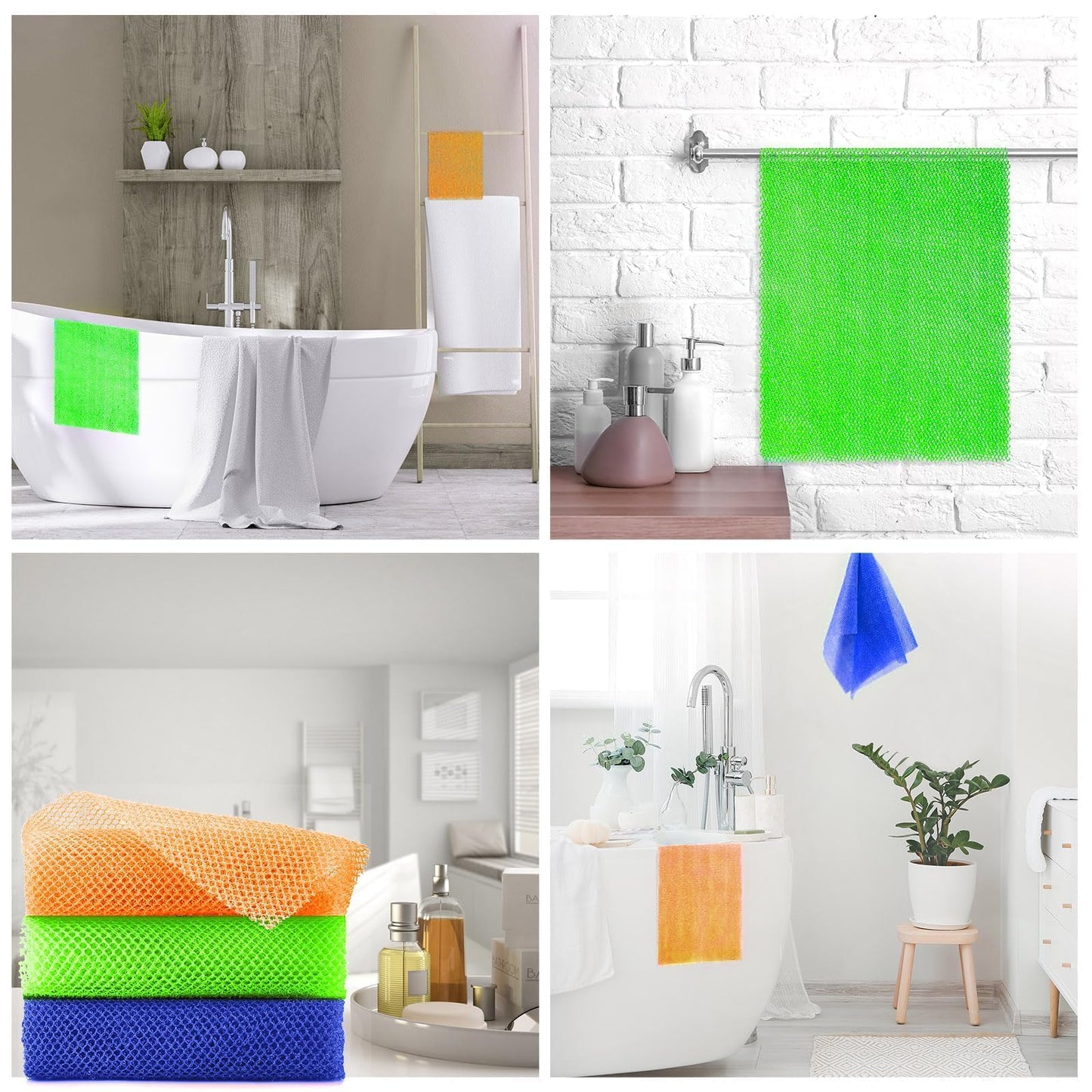 UJFQBH 3 Pieces African Bath Sponge African Net Long Net Bath Sponge Exfoliating Shower Body Scrubber Back Scrubber Skin Smoother,Great for Daily Use (Pink,Yellow,Purple)