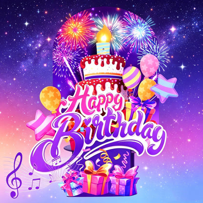 MZD8391 Pop Up Birthday Card with Music, Light, Firework For Men Women
