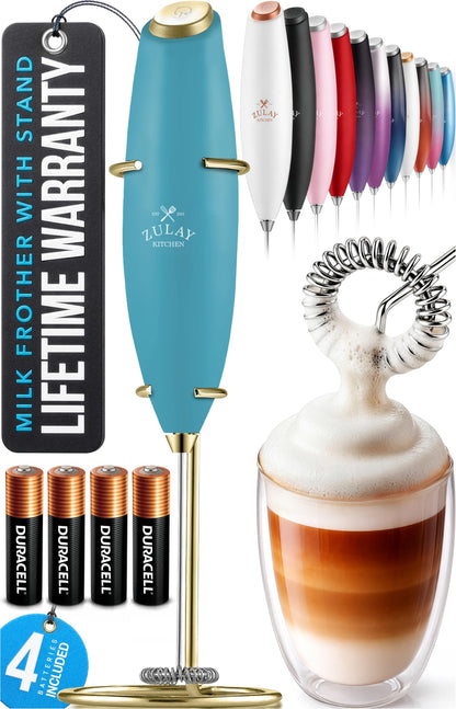 Zulay Kitchen Powerful Milk Frother Wand With 2 Duracell Batteries - Ultra Fast Handheld Drink Mixer - Electric Whisk Foam Maker for Coffee, Lattes, Cappuccino, Matcha, Hot Chocolate & Creamer - Black