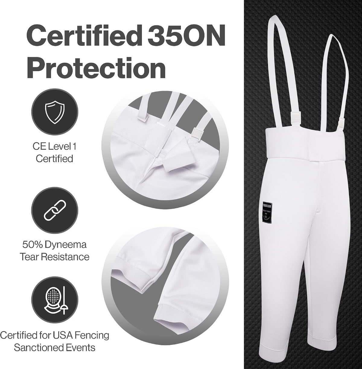 Kids Fencing Pants 350N, Novus Breathable Lightweight Stretch Knickers for Foil Epee & Saber Competition Ready