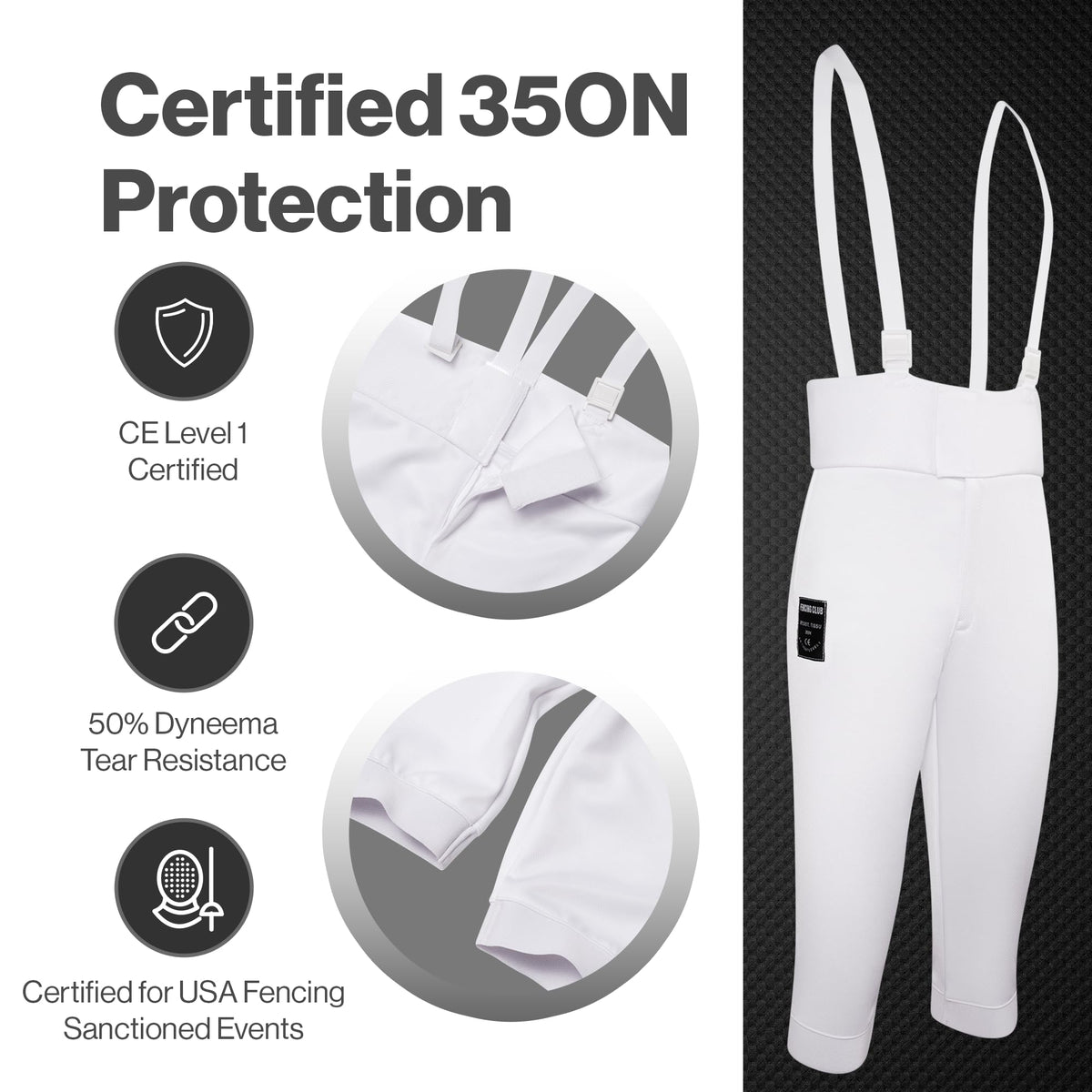 Kids Fencing Pants 350N, Novus Breathable Lightweight Stretch Knickers for Foil Epee & Saber Competition Ready