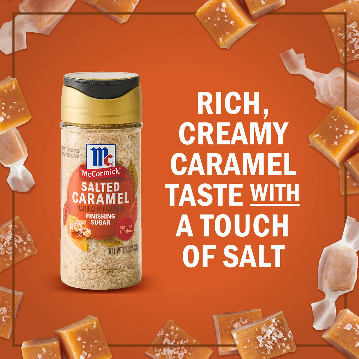 McCormick Finishing Sugar, Pumpkin Spice, Limited Edition, Sweet Blend of Warm Pumpkin Spices, The Perfect Finish for Cookies, Muffins, Pancakes, Bread, and More, 3.66 oz