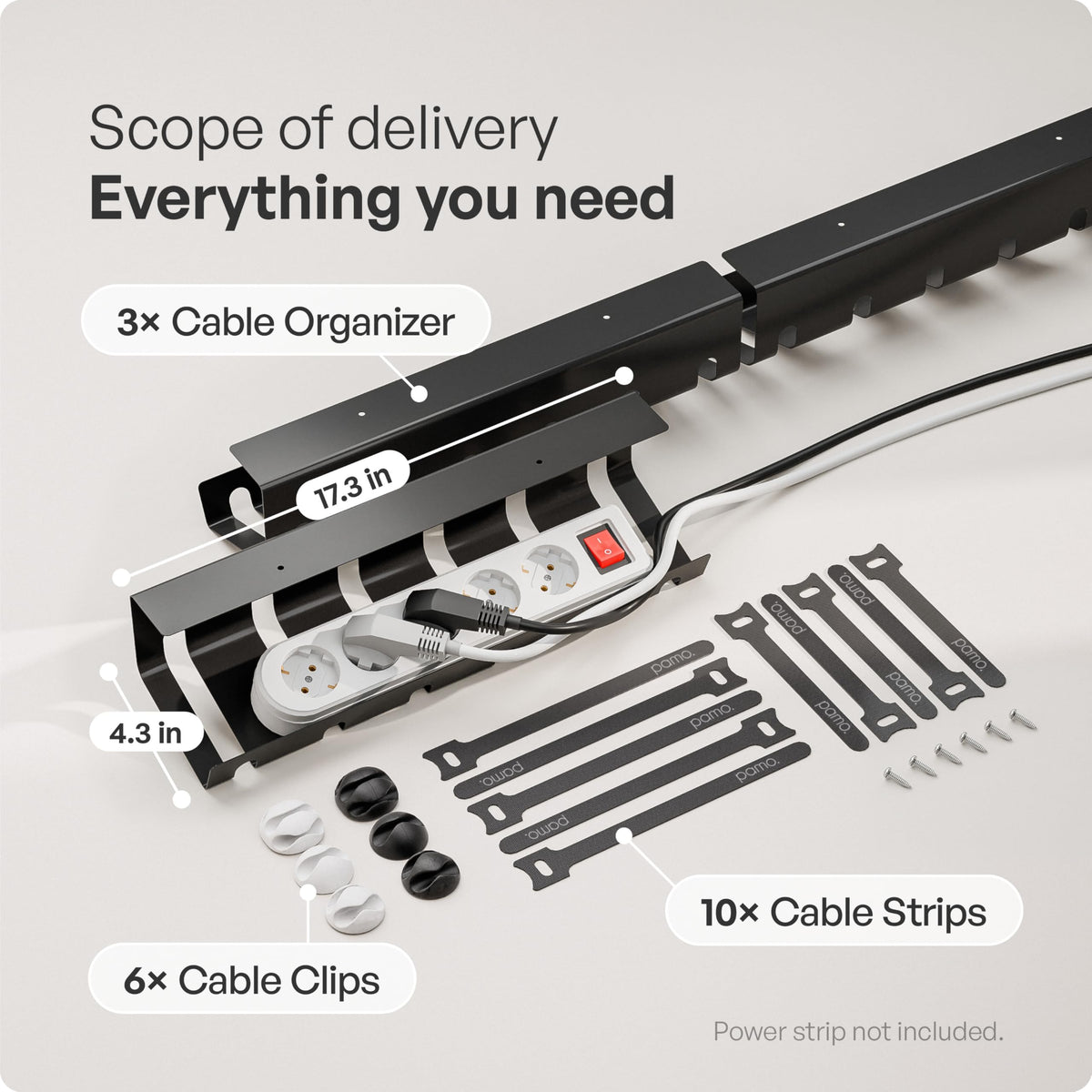 PAMO Cable Management Under Desk, Set of 2 - Black