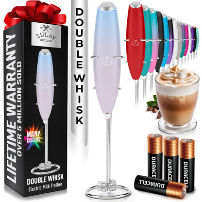 Zulay Kitchen Powerful Milk Frother Wand With 2 Duracell Batteries - Ultra Fast Handheld Drink Mixer - Electric Whisk Foam Maker for Coffee, Lattes, Cappuccino, Matcha, Hot Chocolate & Creamer - Black