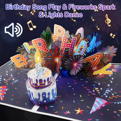 MZD8391 Pop Up Birthday Card with Music, Light, Firework For Men Women