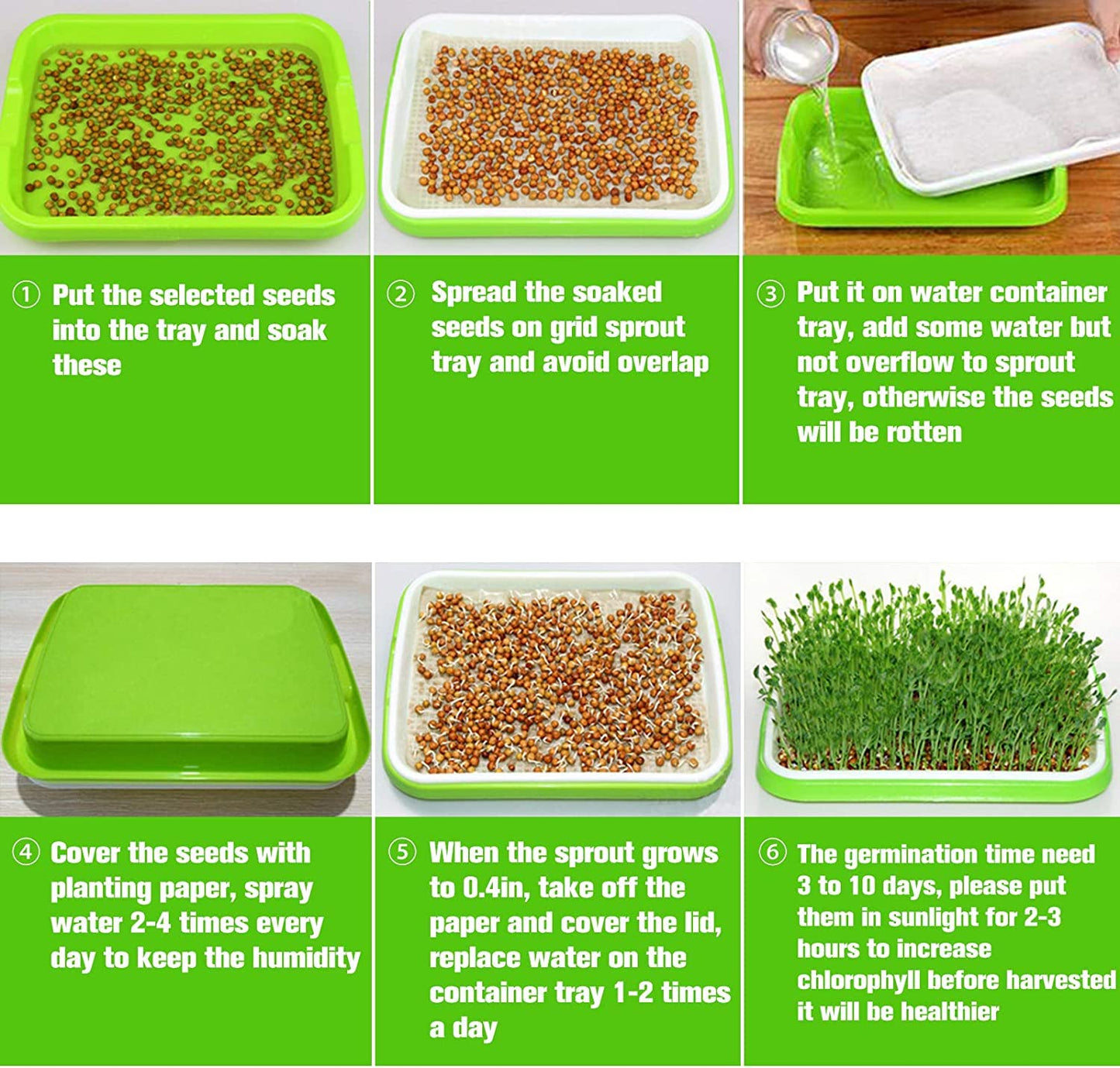 Legigo 8 Pack Seed Sprouter Trays with Lids- Soil-Free Cultivation Germination Tray, BPA Free Micro Greens Growing Trays Seed Sprouting Trays Kit with Germinating Paper for Wheatgrass, Beans and More