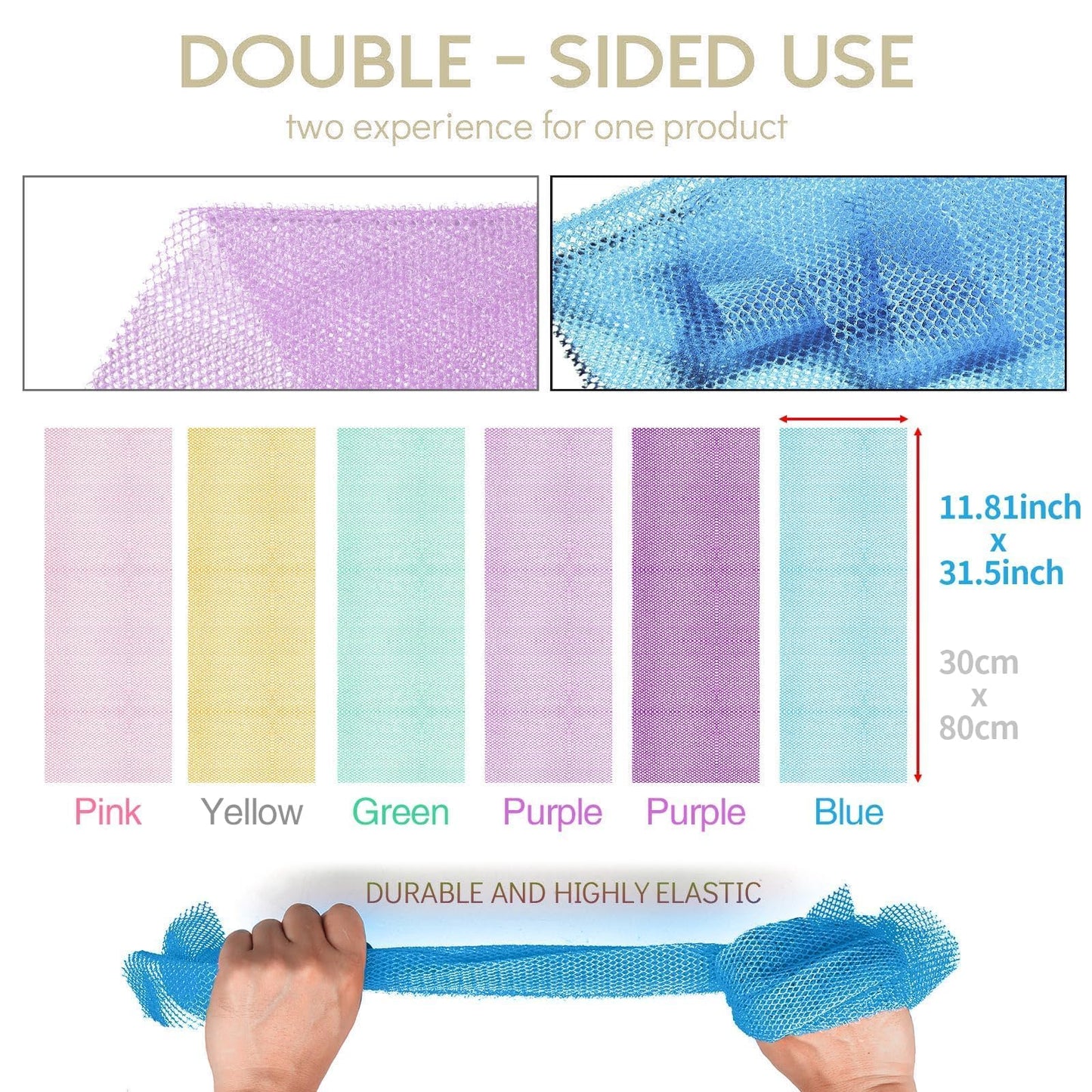 UJFQBH 3 Pieces African Bath Sponge African Net Long Net Bath Sponge Exfoliating Shower Body Scrubber Back Scrubber Skin Smoother,Great for Daily Use (Pink,Yellow,Purple)