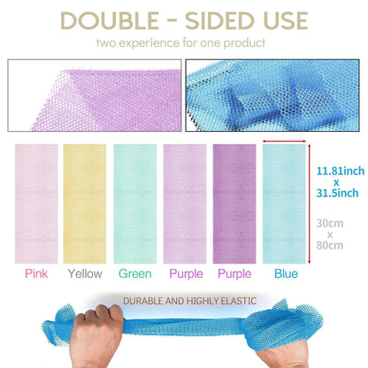 UJFQBH 3 Pieces African Bath Sponge African Net Long Net Bath Sponge Exfoliating Shower Body Scrubber Back Scrubber Skin Smoother,Great for Daily Use (Pink,Yellow,Purple)