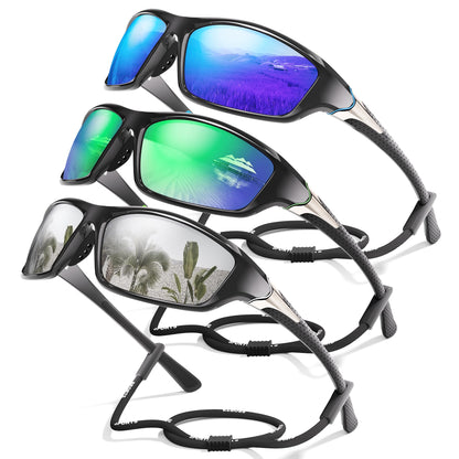 3 Pack Polarized Sports Sunglasses for Men, Mens Sunglasses Wrap Around UV400 Protection for Cycling Fishing Driving