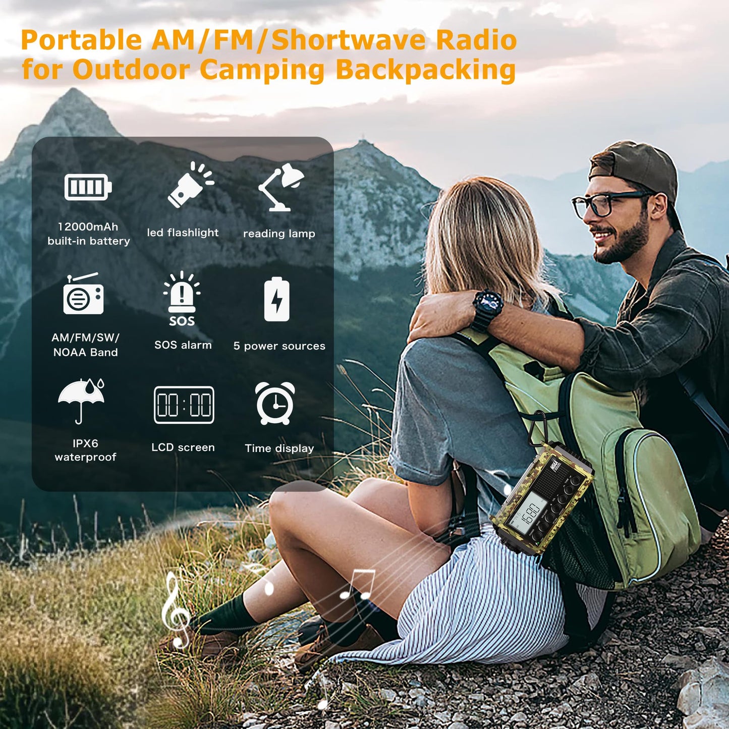 Auto NOAA Emergency Weather Radio, Solar Hand Crank Radio,Portable Battery Operated Emergency Radio with AM FM Shortwave,USB Charger,LED Flashlight,Clock, SOS Alert for Home Outdoors Camping Survival