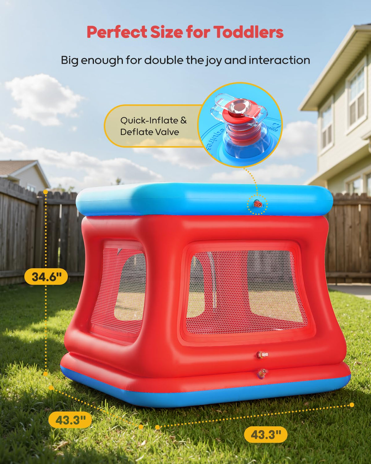 QPAU 3-in-1 Inflatable Bounce House with Pump for Toddlers 1-3
