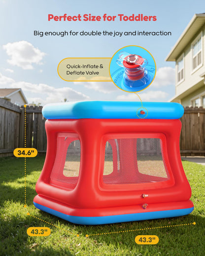 QPAU 3-in-1 Inflatable Bounce House with Pump for Toddlers 1-3