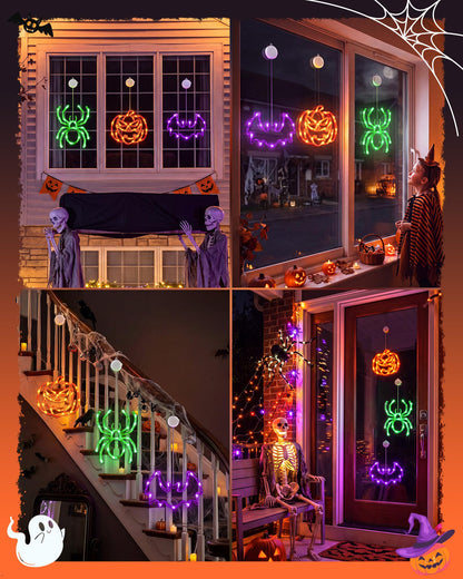Minetom 3 Pack Halloween Windows Lights - Pumpkin, Ghost, Hat with Timer