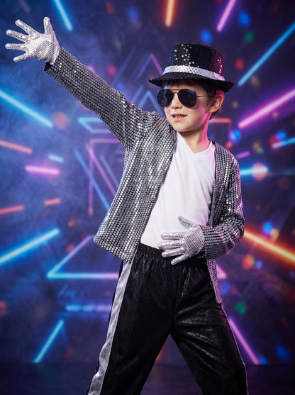 Kids Dance Star Costume for Boys 80s 90s Hip Hop Stage Outfits for Halloween Cosplay