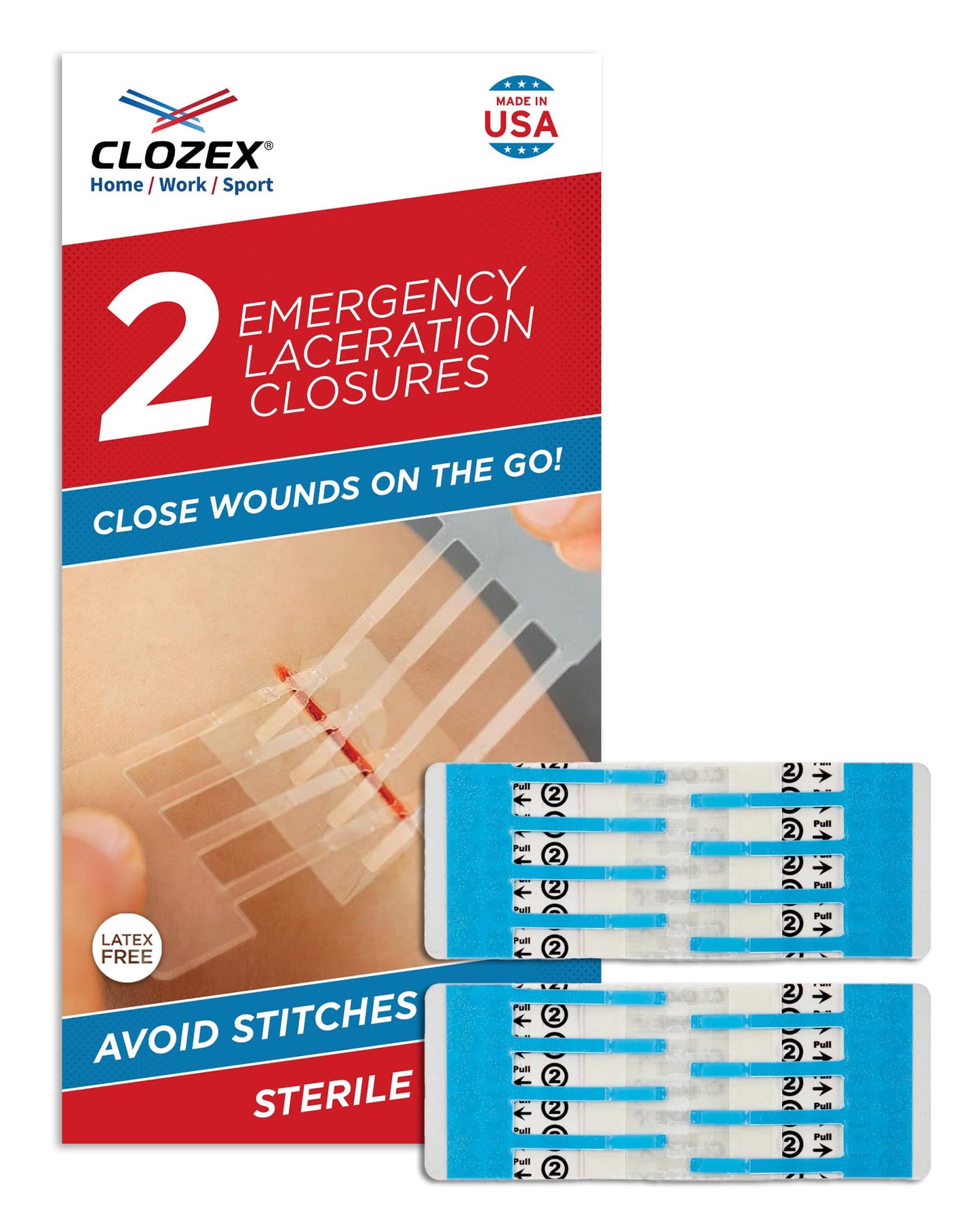 Clozex Emergency Laceration Closure Only- Close Wounds Without Stitches with This Surgical-Grade Skin Device. Available in 3 Variations for Wounds up to 1.0” or 3.5”. Life Happens, Be Ready!