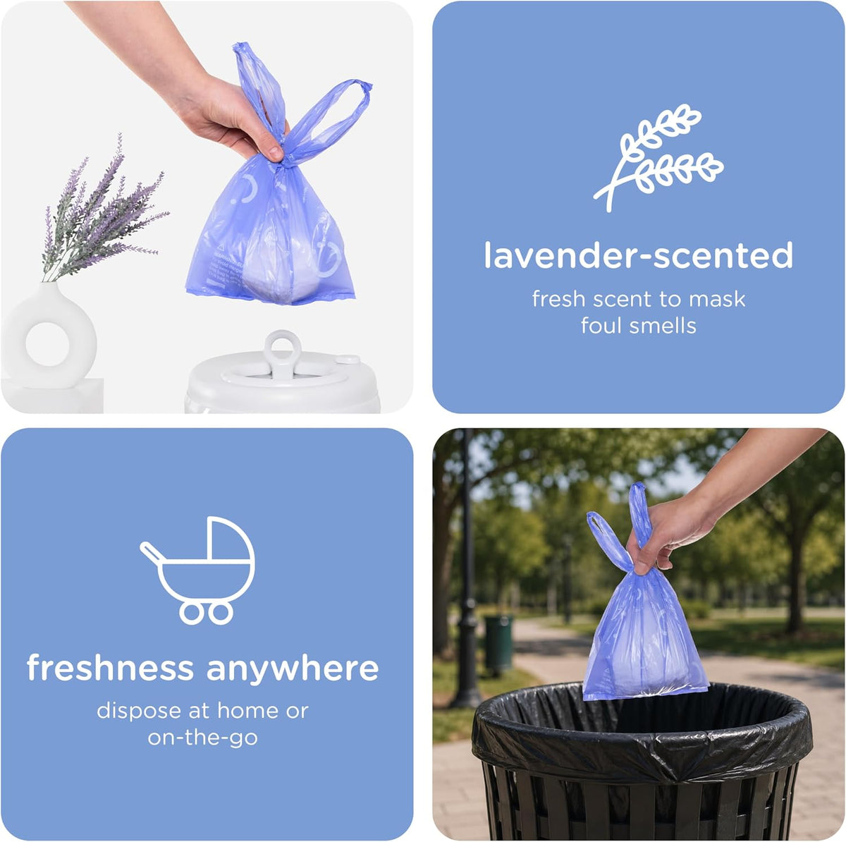 Ubbi Disposable Baby Diaper Sacks, Lavender Scented, 200 Count