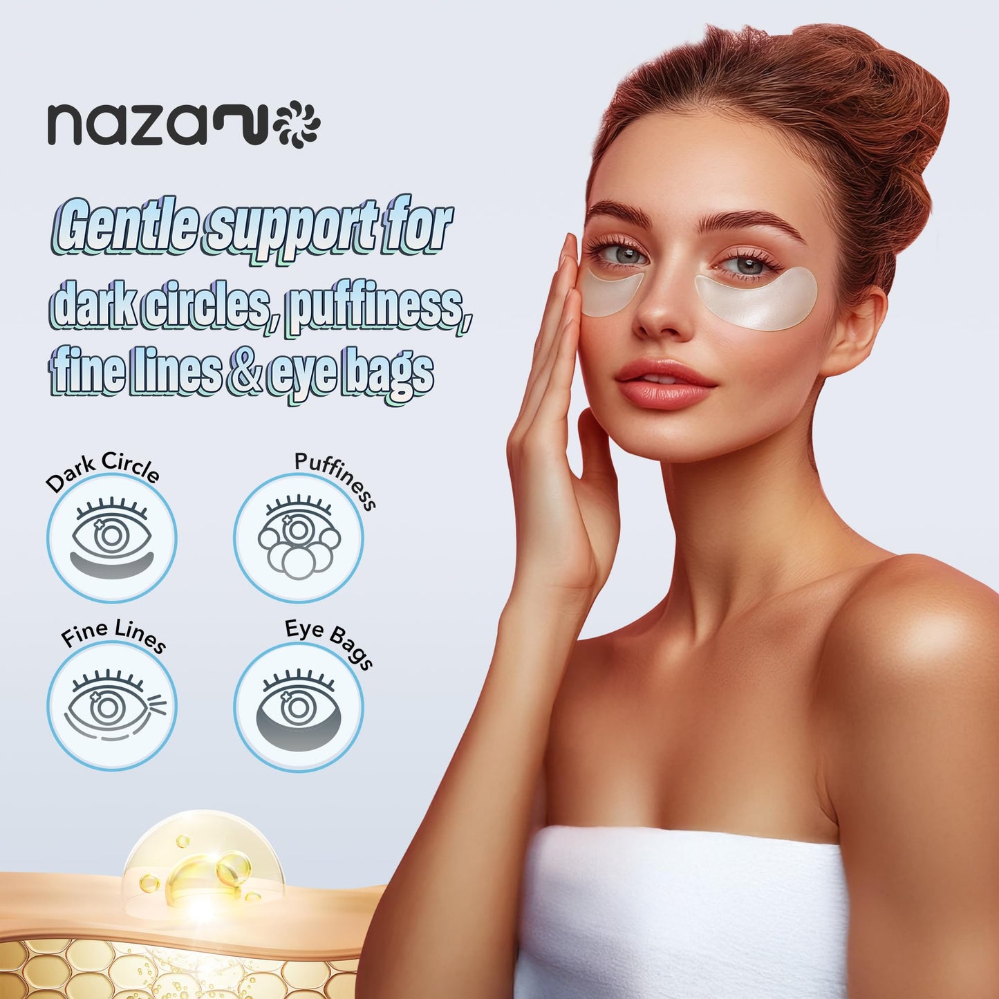 24K Gold Under Eye Patches - 60 Pack for Puffy Eyes, Dark Circles, Bags & Wrinkles with Collagen & Hyaluronic Acid - Eye Care Pads for Daily Skincare (Gold)