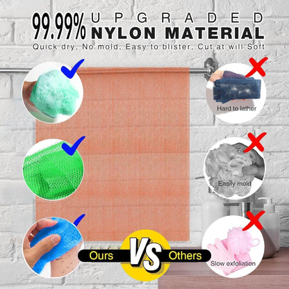 UJFQBH 3 Pieces African Bath Sponge African Net Long Net Bath Sponge Exfoliating Shower Body Scrubber Back Scrubber Skin Smoother,Great for Daily Use (Pink,Yellow,Purple)