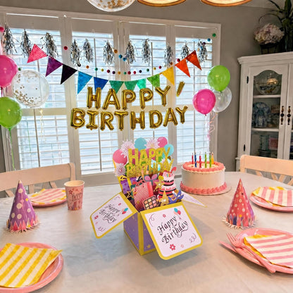 ROBBEAR Funny Happy Birthday Pop Up Card, Sweet 3D Birthday Gift Box for Adults and Kids with Envelopes, Unique Handmade Foldable Celebration Cards for Daughter, Son, Mom, Dad, Friend