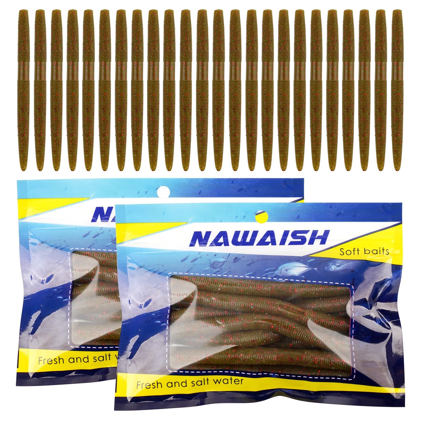 Senko Bait Soft Plastic Lures 5" Senkos 24 Pcs/100pcs for Wacky Rig Freshwater Fishing Green Pumpkin senko with Black Flake Pink Watermelon Double Color