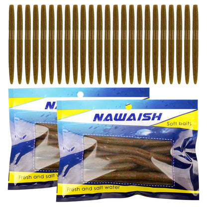 Senko Bait Soft Plastic Lures 5" Senkos 24 Pcs/100pcs for Wacky Rig Freshwater Fishing Green Pumpkin senko with Black Flake Pink Watermelon Double Color