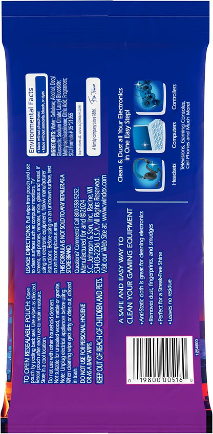 Windex Gaming Cleaning Wipes, Pre-Moistened Wipes to Instantly Clean all Gaming Gear and Electronics, Resealable Packaging for a Freshness Lock, 25 count (Pack of 1)